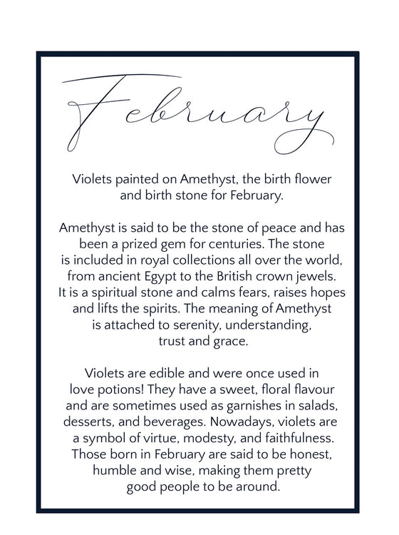 February - Violets on Amethyst A5 Print