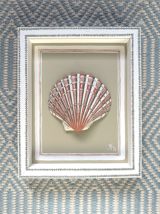 Hand Painted Shell - Terracotta and White