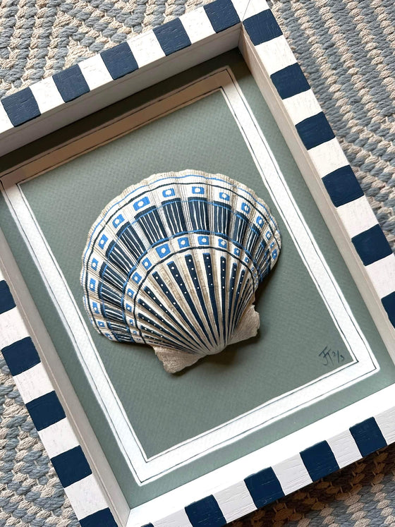 Hand Painted Shell - Blue and White Check
