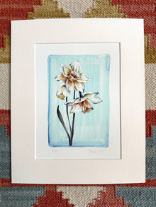  March - Daffodils on Aquamarine A5 Print