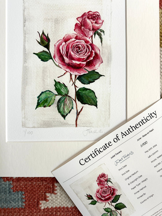 June - Roses on Pearl A5 Print