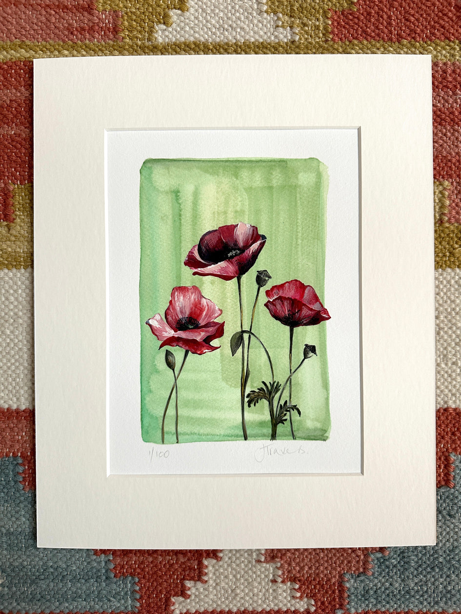 August - Poppy on Peridot A5 Print