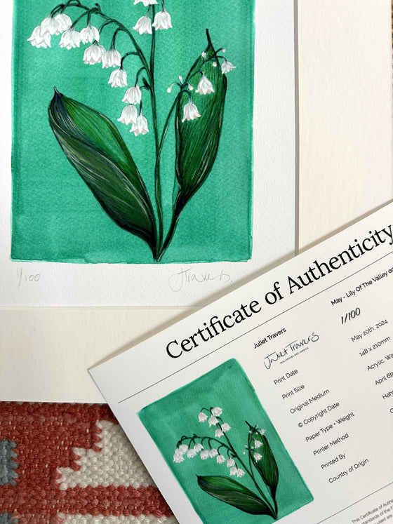 May - Lily of the Valley on Emerald A5 Print